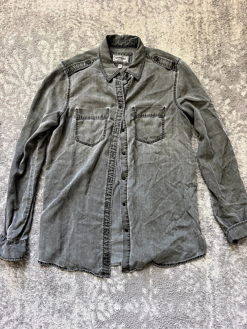 Express Boyfriend Button Down Shirt Gray Size Small